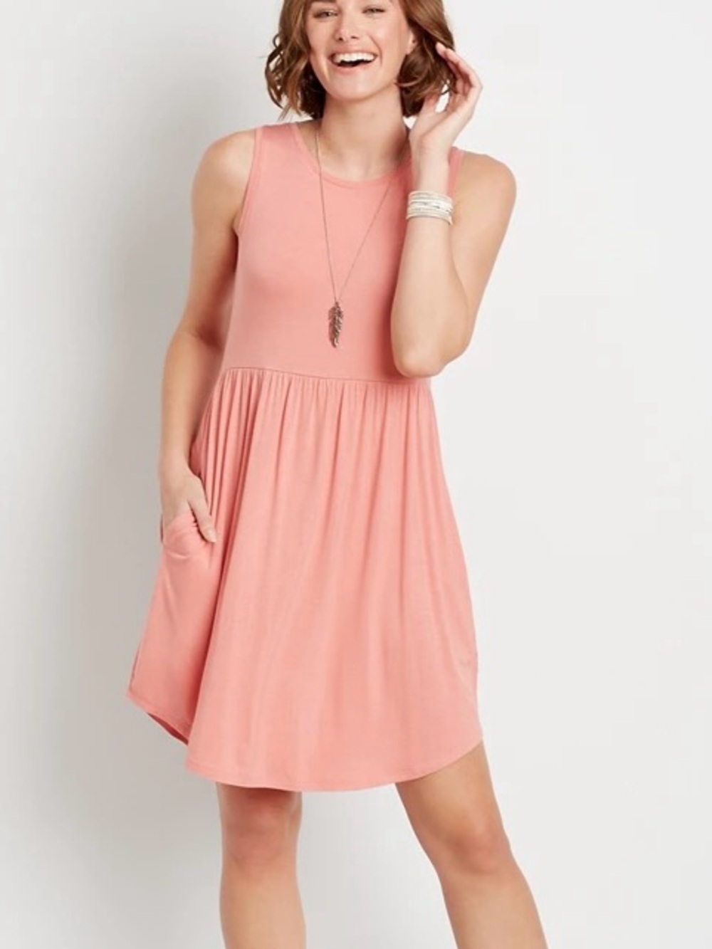 Maurices 24/7 Pink Empire Waist Pocket Dress Sleeveless Mini Medium Women’s